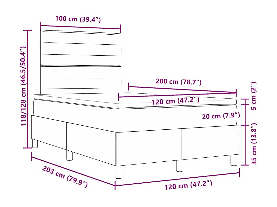 Cama Box com colchão Cinzento-claro 120 x 200 cm tecido