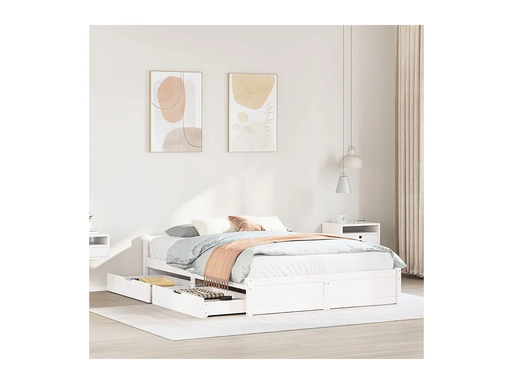 Cadre de lit sans matelas blanc 120x200 cm bois de pin massif