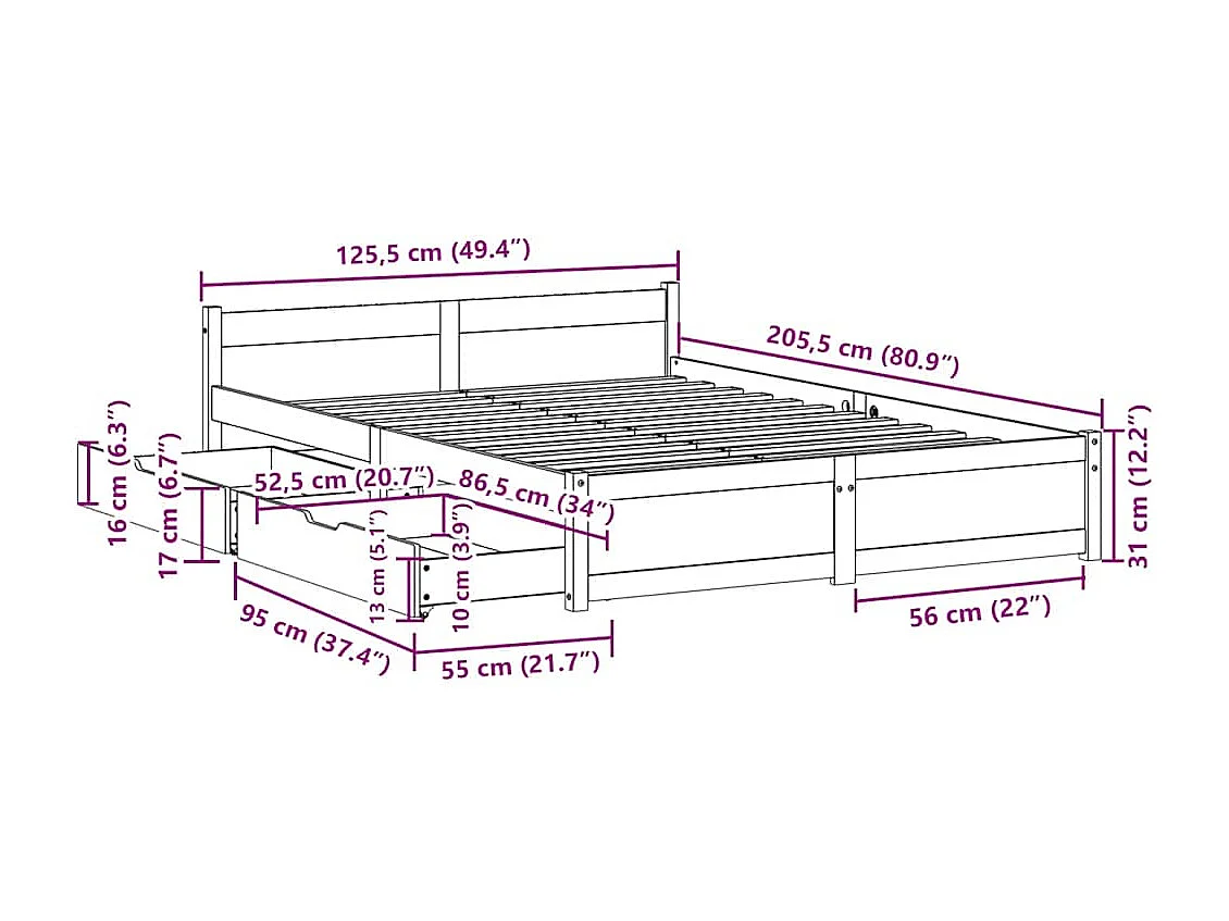 Massivholzbett ohne Matratze Weiß 120x200 cm Kiefernholz