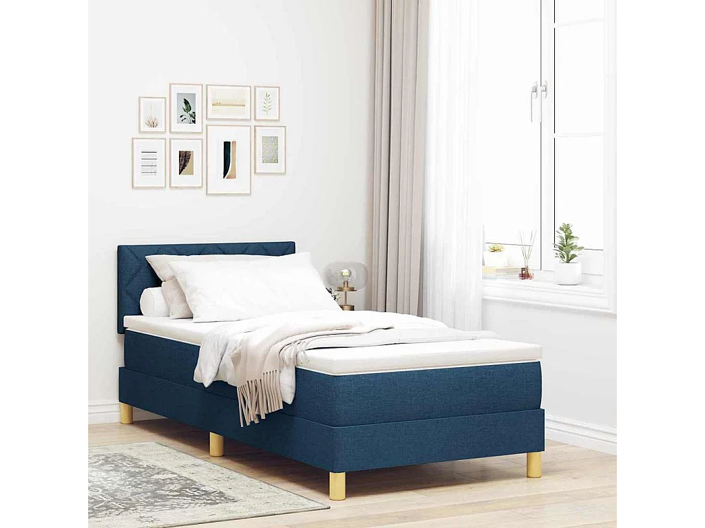 Boxspringbett mit Kissen mit Kopfteil Blau 100 x 200 cm Stoff