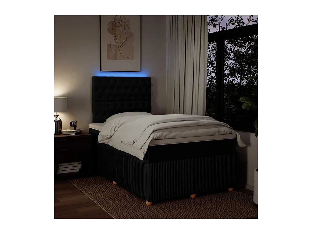 Sommier à lattes de lit avec matelas noir 120x190 cm tissu