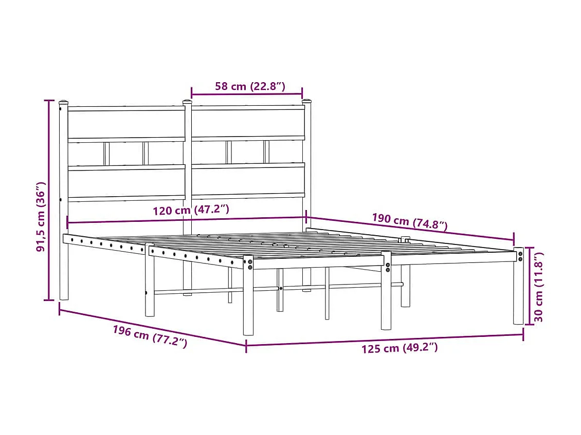 Estructura de cama sin colchón metal roble Sonoma 120x190 cm
