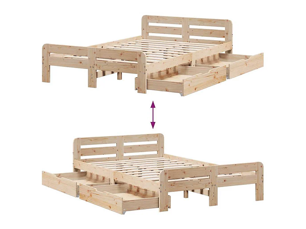 Estructura de cama sin colchón madera maciza de pino 120x190 cm