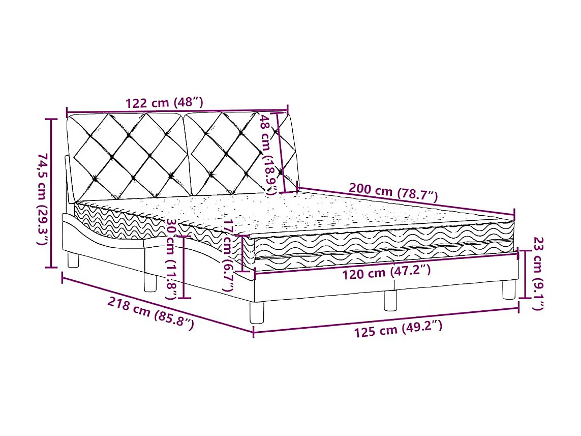 Bett mit Matratze Blau 120x200 cm Stoff