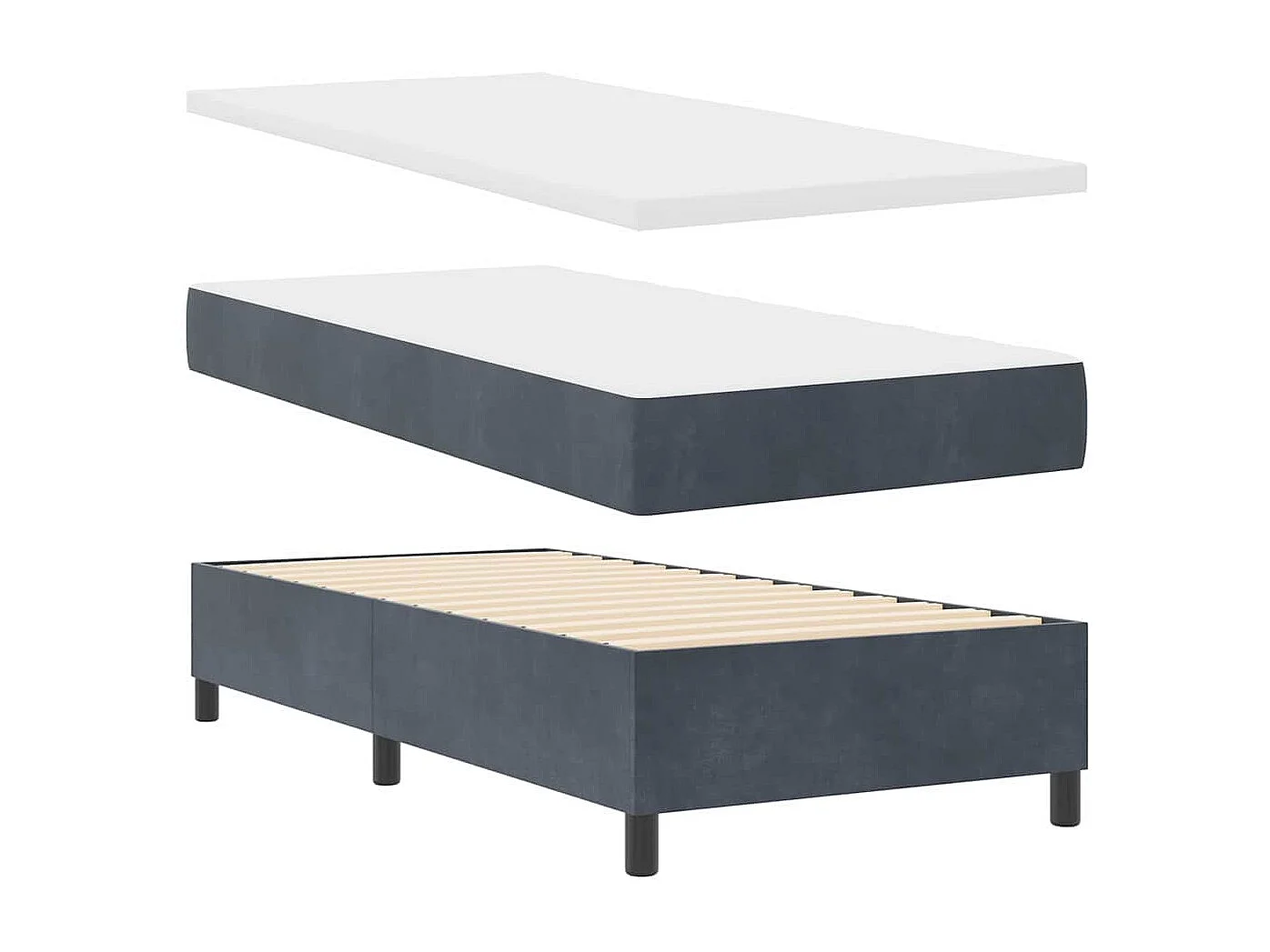 Letto a molle con materasso Grigio scuro 100 x 200 cm Velluto