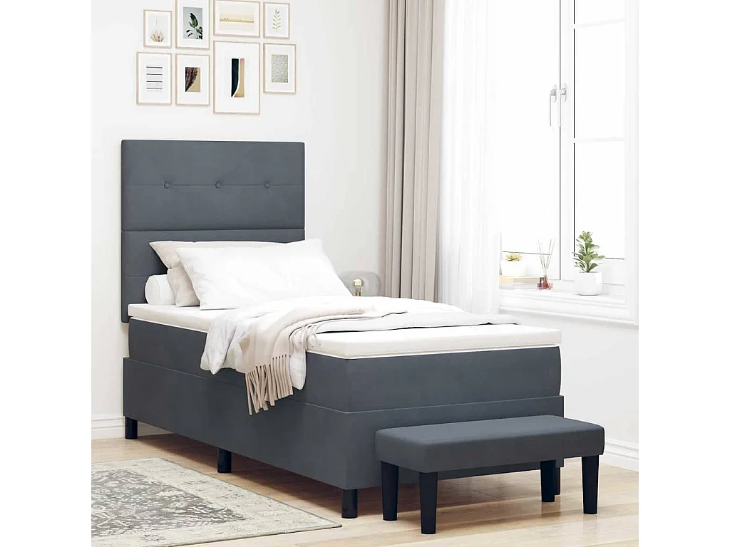Letto a molle con testiera Grigio scuro 200 x 100 cm Velluto