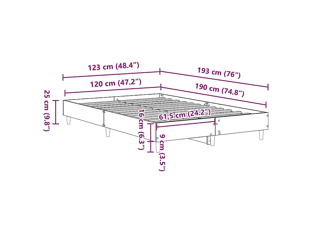 Bettgestell ohne Matratze Weiß 120x190 cm Holzwerkstoff