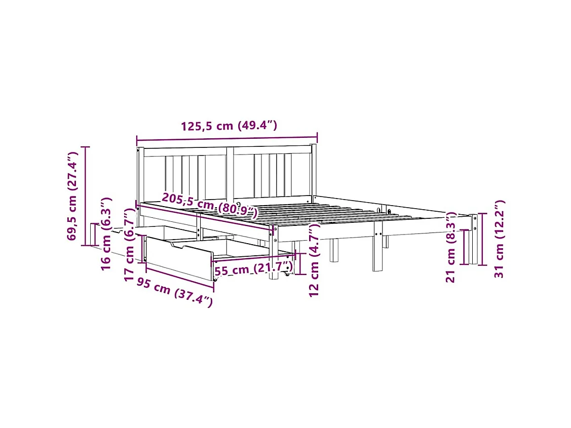 Cadre de lit sans matelas 120x200 cm bois de pin massif