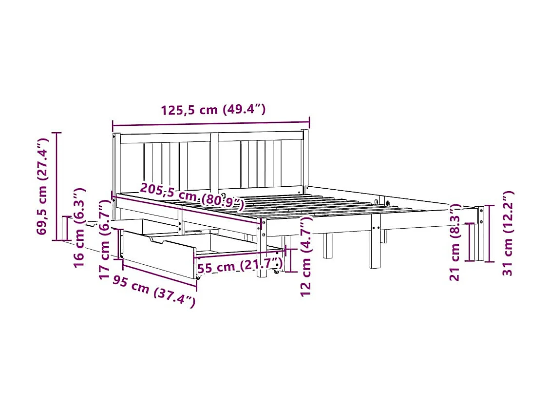 Bedframe zonder matras massief grenenhout 120x200 cm