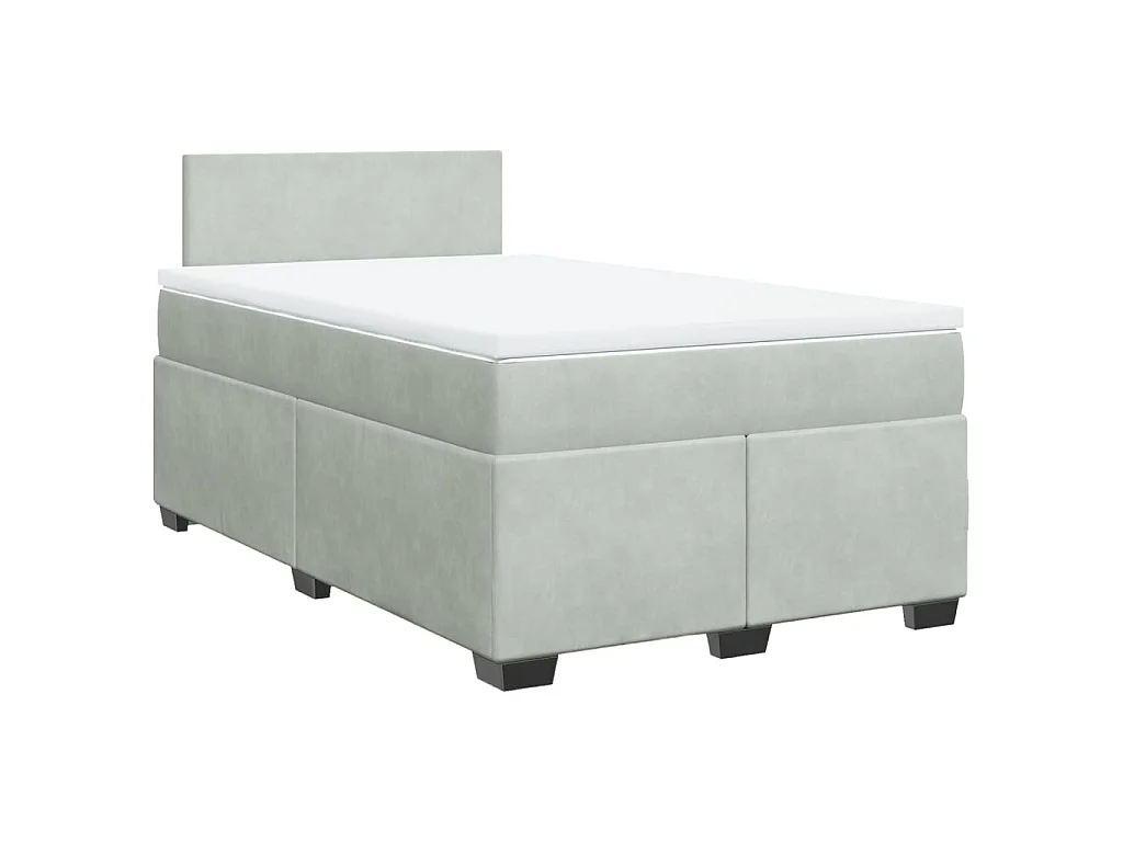 Cama box spring con colchón terciopelo gris claro 120x190 cm