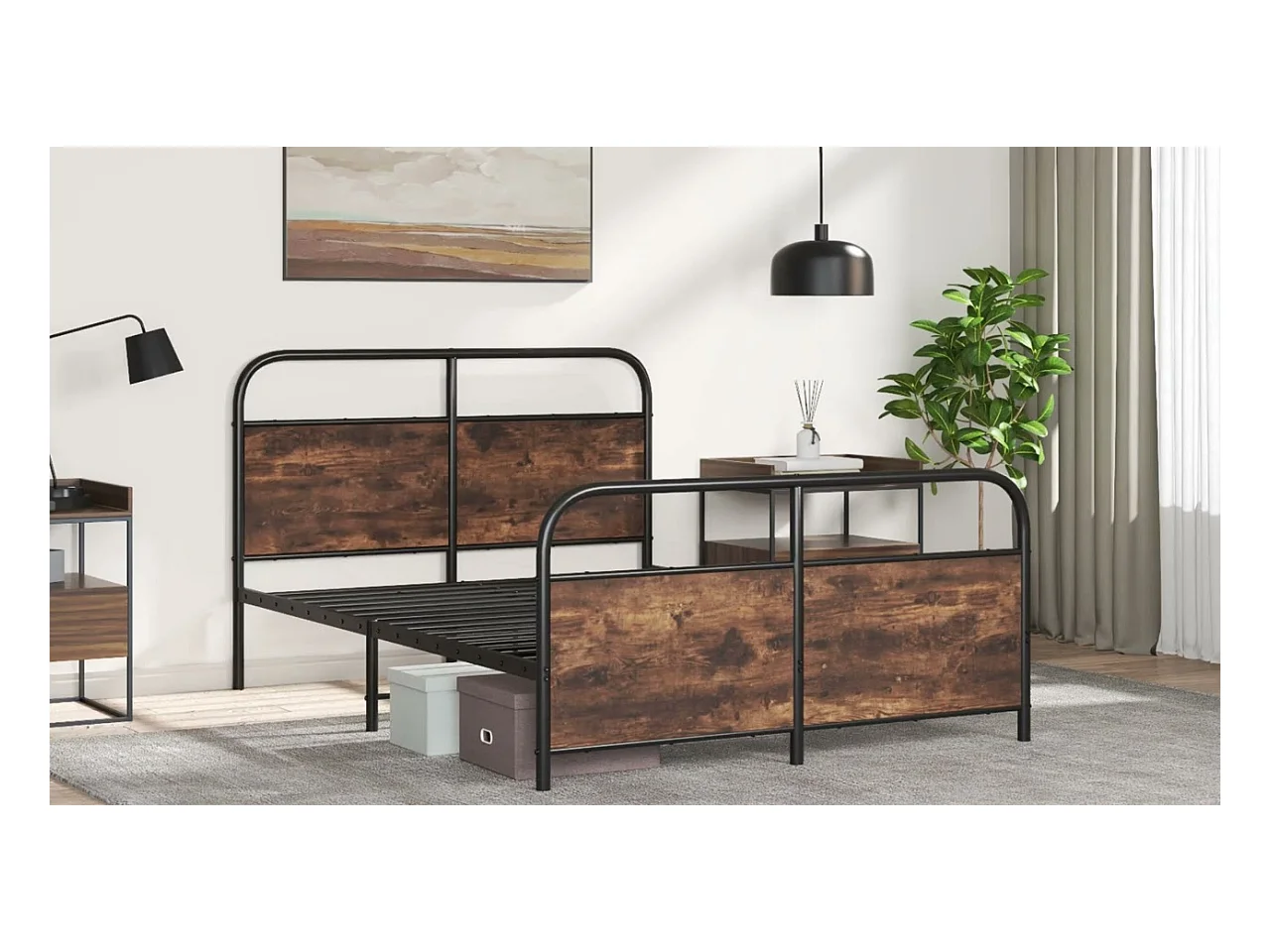 Bettgestell ohne Matratze 120x200 cm Räuchereiche Holzwerkstoff