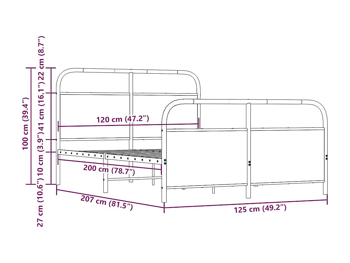 Bettgestell ohne Matratze 120x200 cm Räuchereiche Holzwerkstoff