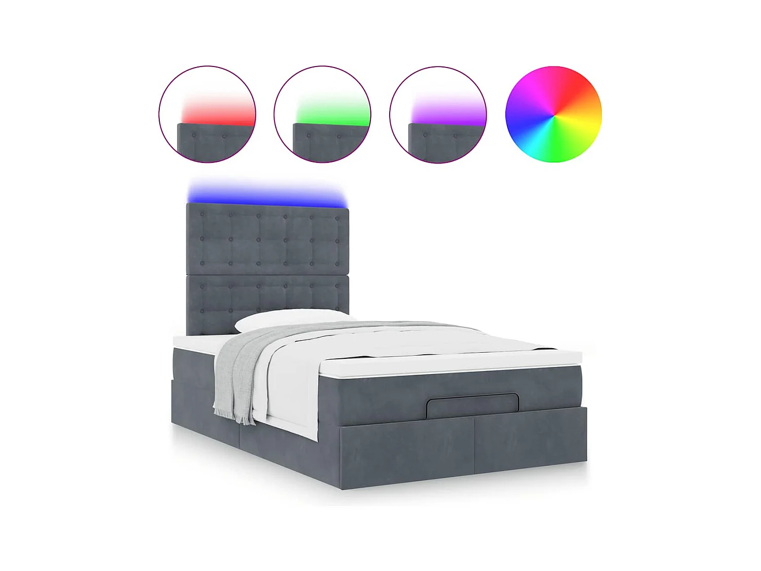 Cadre de lit ottoman avec matelas gris foncé 120x190 cm velours