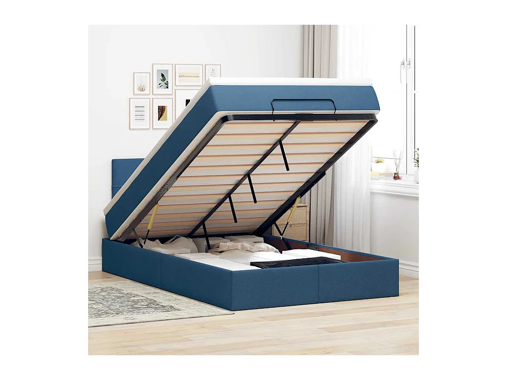 Lit ottoman avec matelas et LED Bleu 120x200 cm Tissu