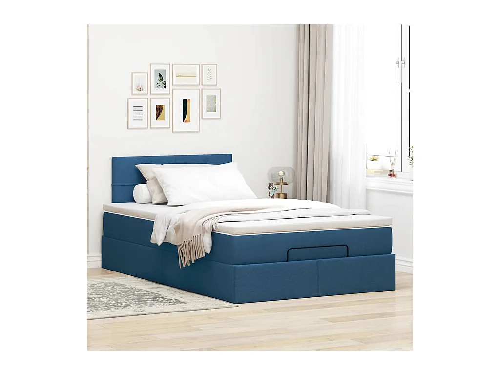 Lit ottoman avec matelas et LED Bleu 120x200 cm Tissu