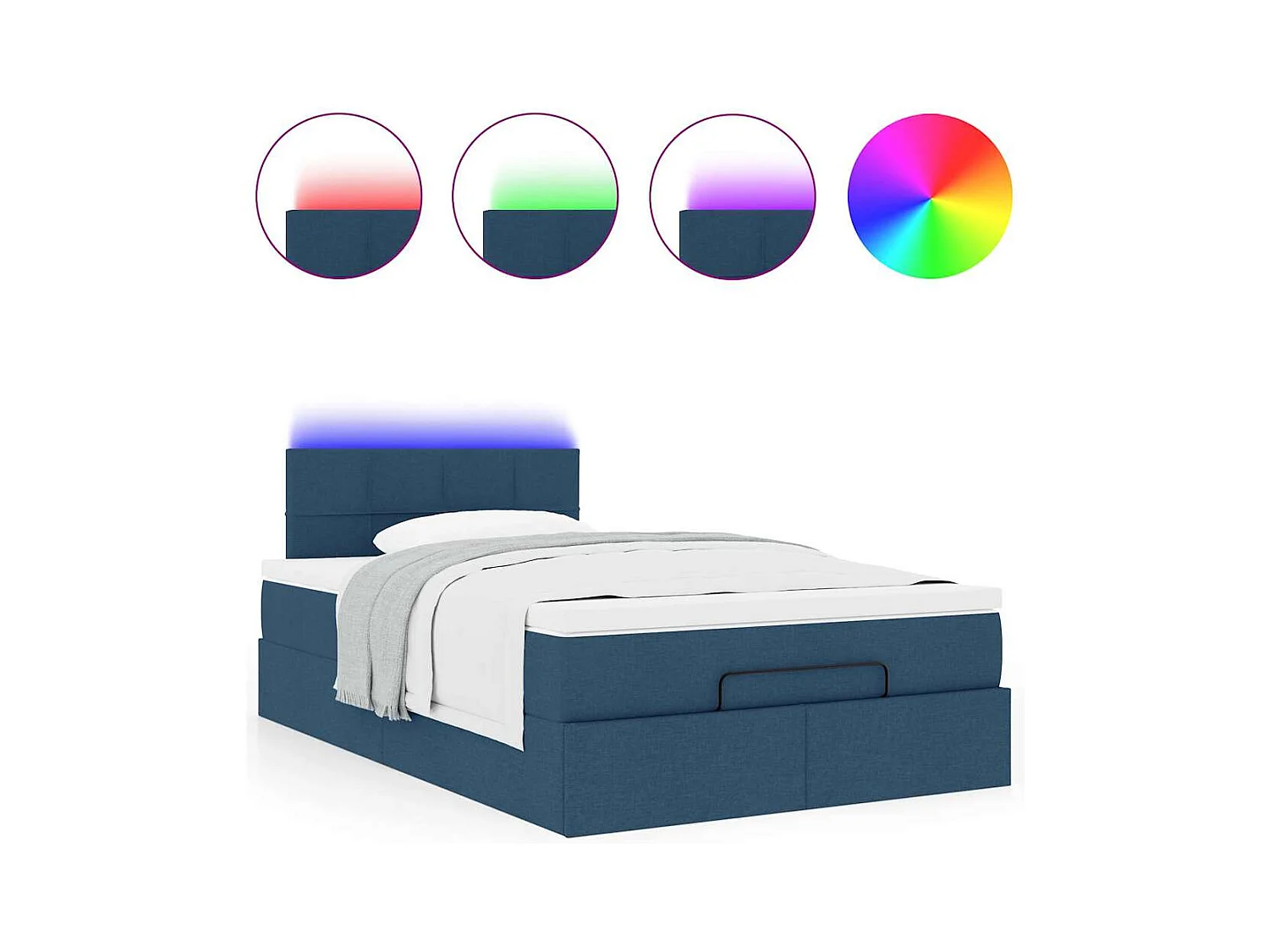 Lit ottoman avec matelas et LED Bleu 120x200 cm Tissu