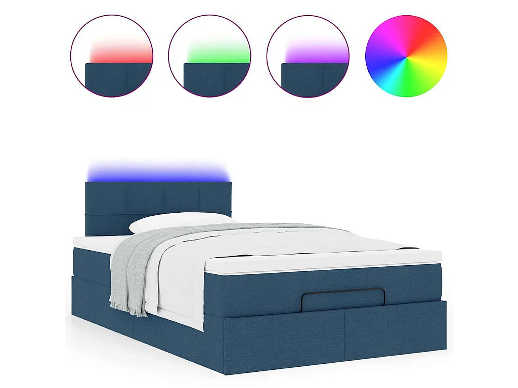 Pouf Letto con Materasso e LED Blu 120x200 cm in Tessuto