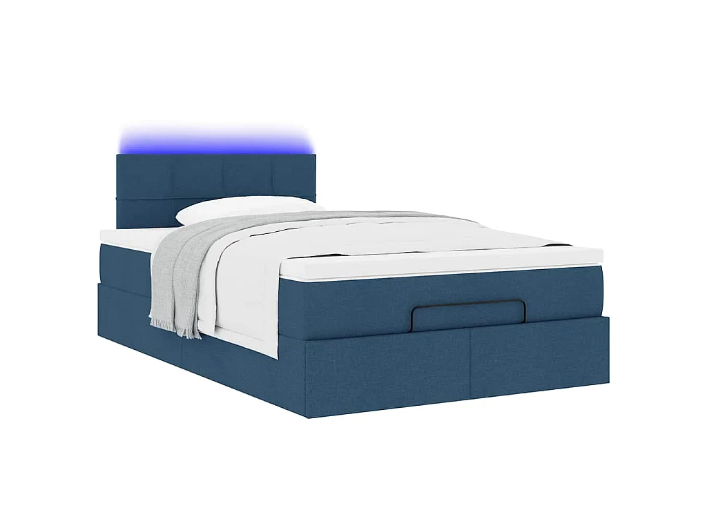 Pouf Letto con Materasso e LED Blu 120x200 cm in Tessuto