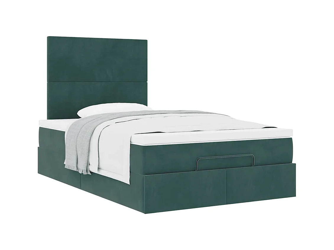 Cadre de lit ottoman avec matelas vert foncé 120x200 cm velours