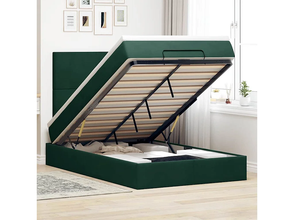 Cadre de lit ottoman avec matelas vert foncé 120x200 cm velours