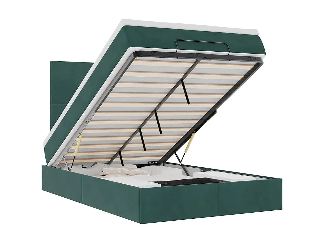 Cadre de lit ottoman avec matelas vert foncé 120x200 cm velours
