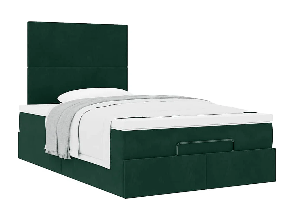 Cadre de lit ottoman avec matelas vert foncé 120x200 cm velours