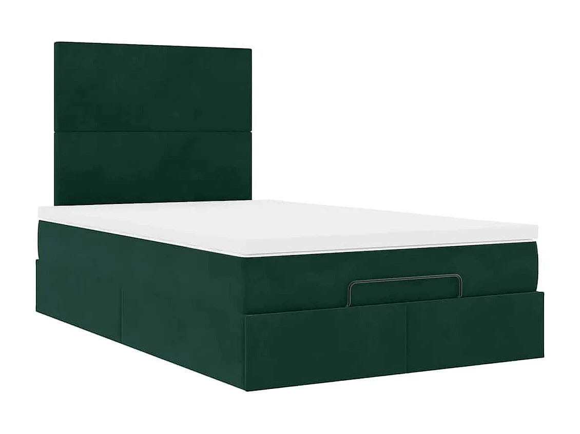 Cadre de lit ottoman avec matelas vert foncé 120x200 cm velours