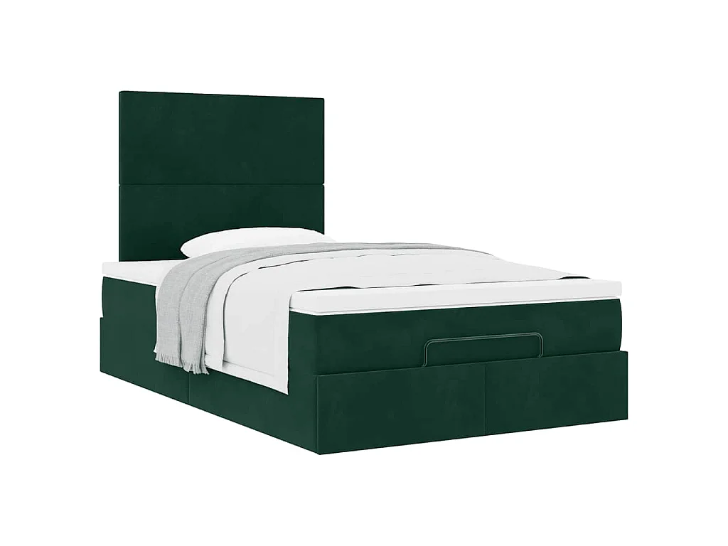 Estrutura de cama otomana com colchões verde escuro veludo