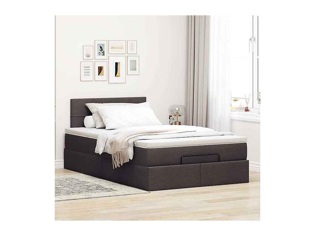Cadre de lit ottoman avec matelas marron foncé 120x190 cm tissu