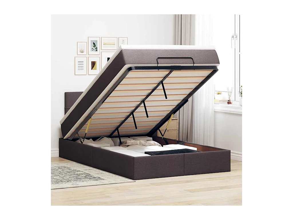 Ottoman-Bett mit Matratze & LEDs Dunkelbraun 120x190 cm Stoff