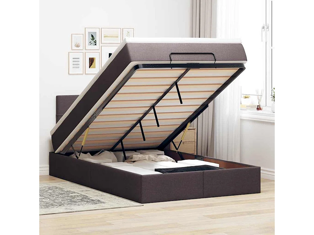 Ottoman bed met matras en LED's 120x190 cm stof donkerbruin