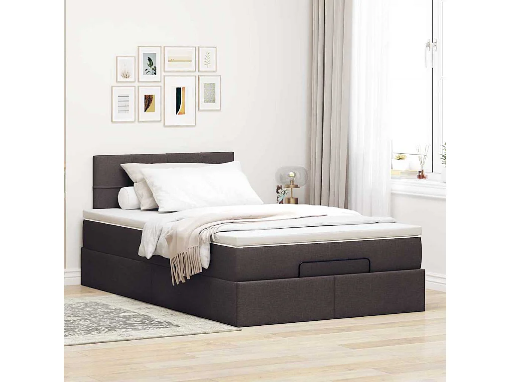 Ottoman bed met matras en LED's 120x190 cm stof donkerbruin