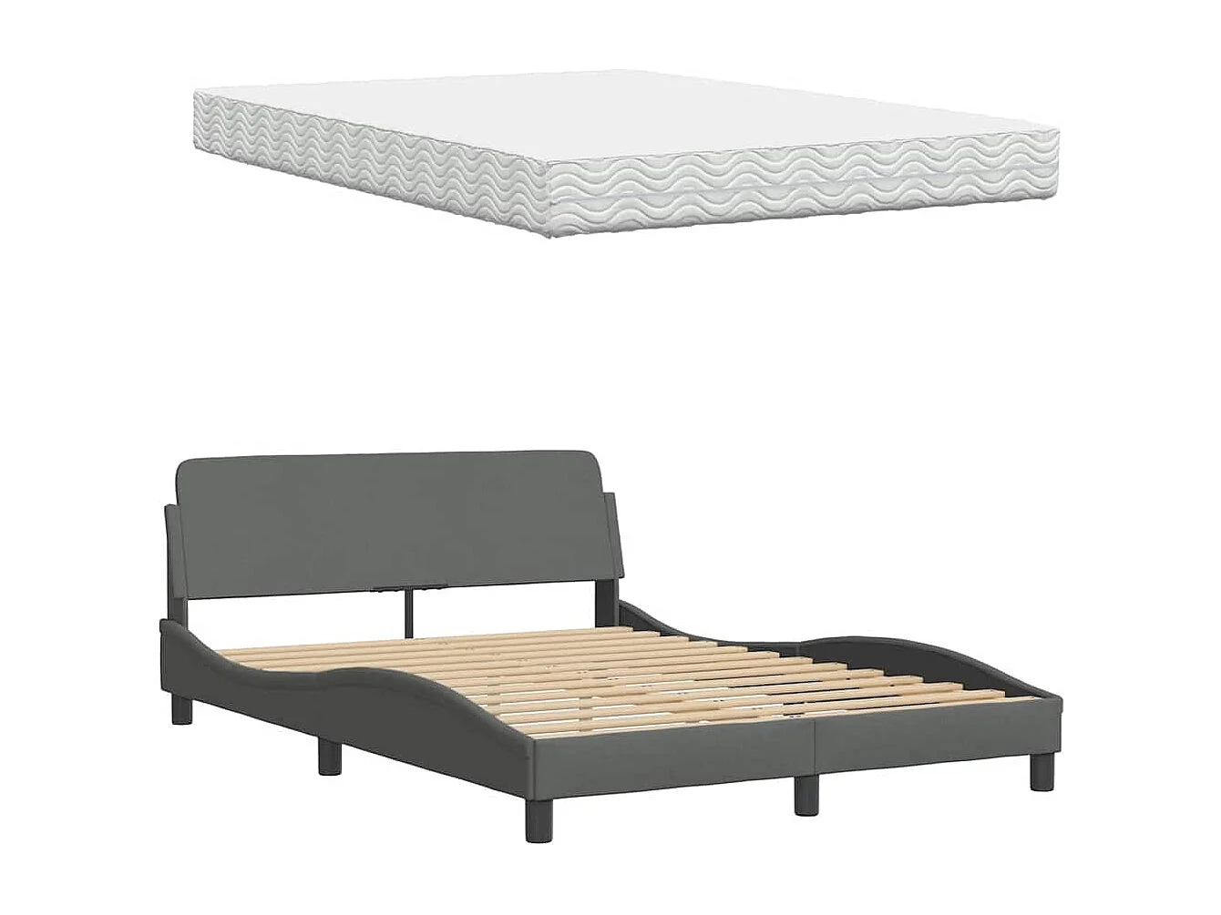 Lit avec matelas gris foncé 120x200 cm tissu