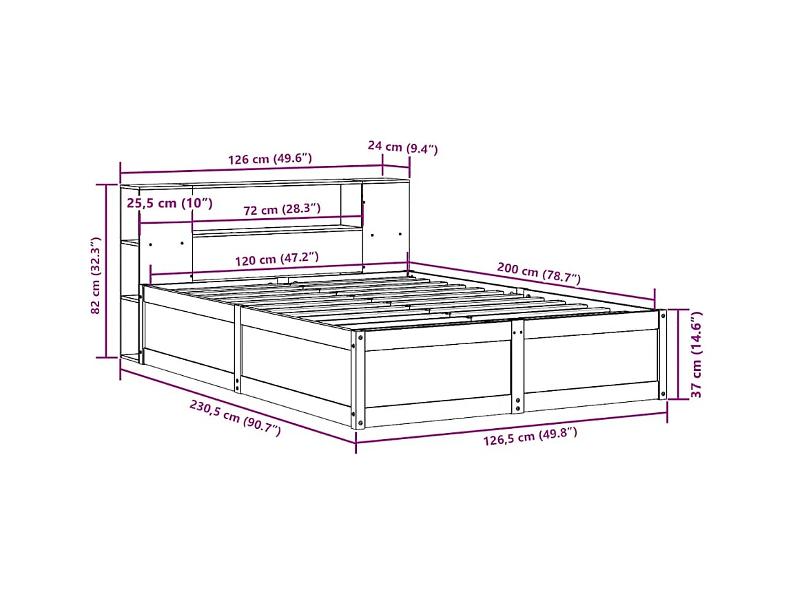 Giroletto senza Materasso 120x200 cm in Legno Massello di Pino