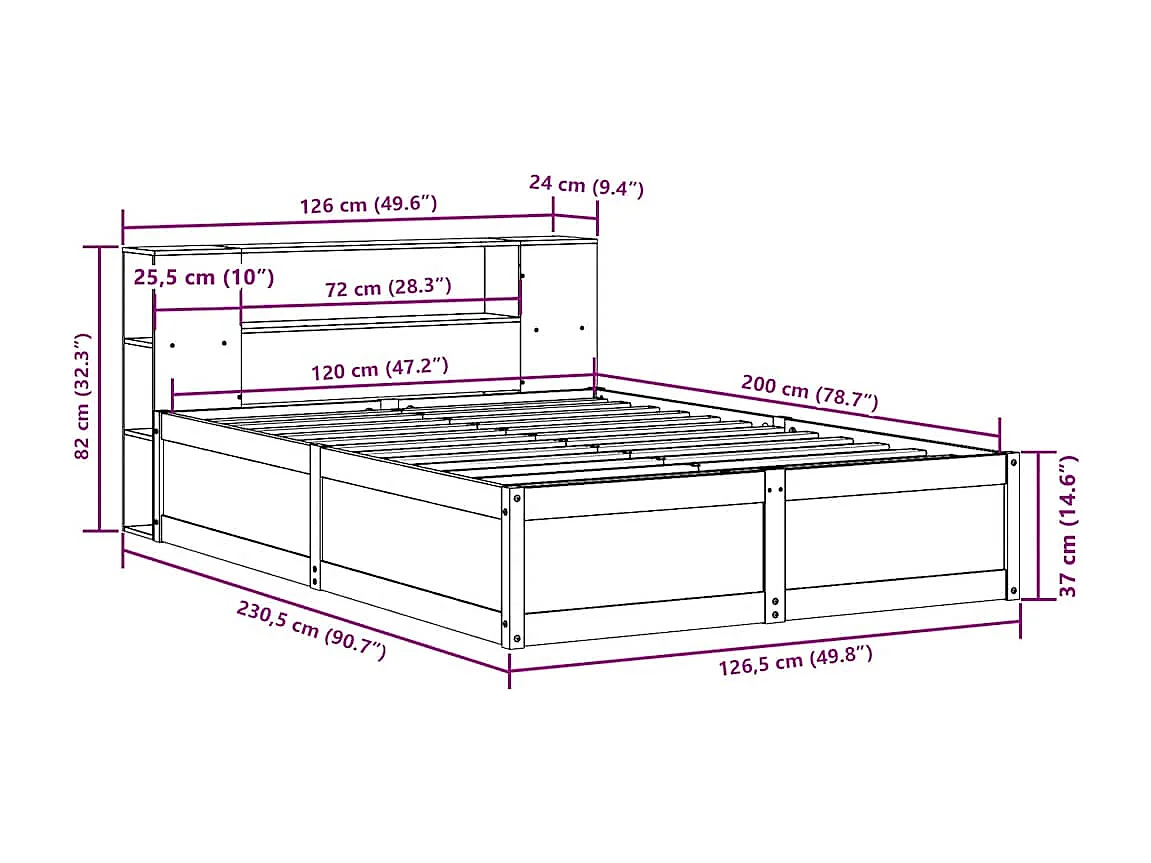 Massivholzbett ohne Matratze 120x200 cm Kiefernholz