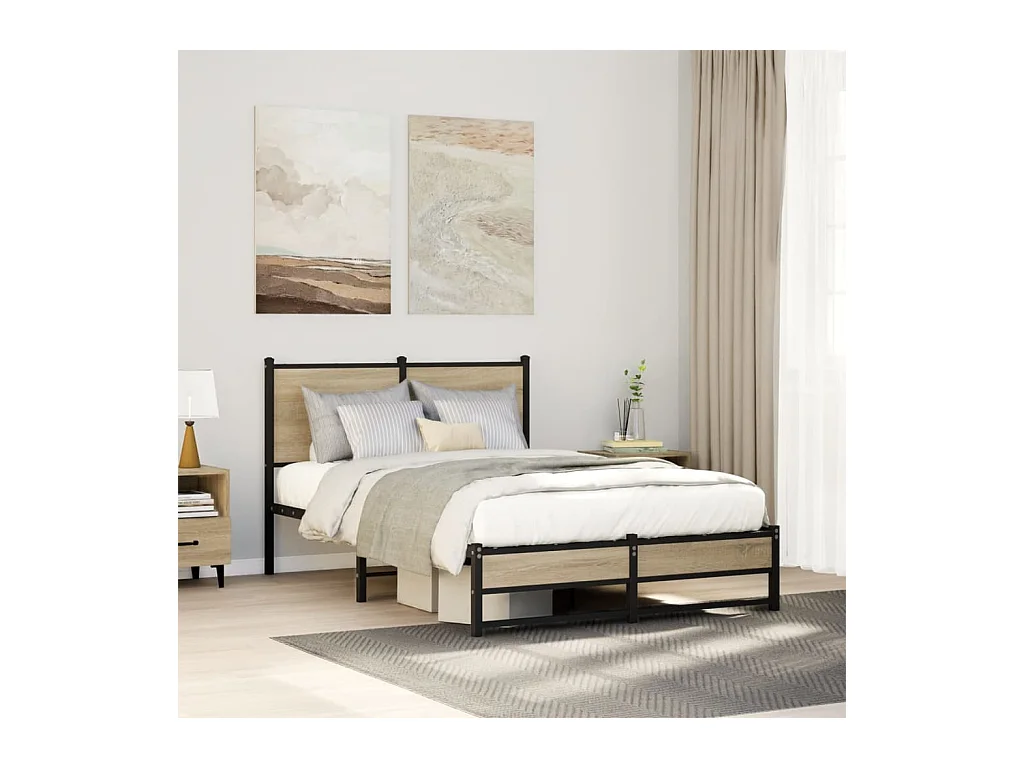 Cadre de lit en métal sans matelas chêne sonoma 120x190 cm