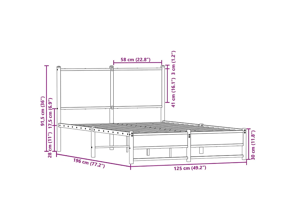 Cadre de lit en métal sans matelas chêne sonoma 120x190 cm