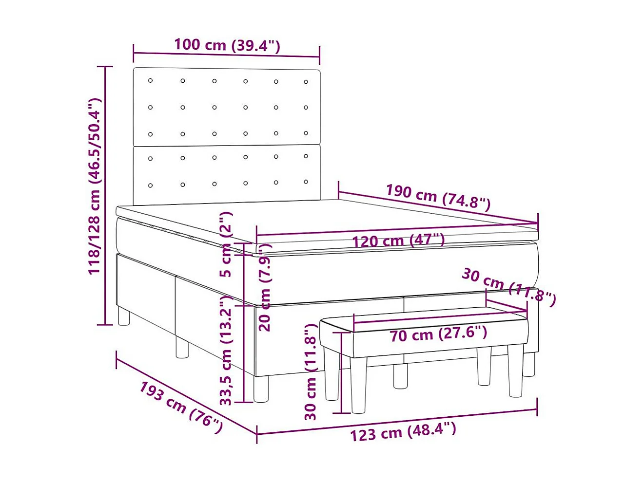 Boxspringbett mit Matratze Taupe 120x190 cm Stoff