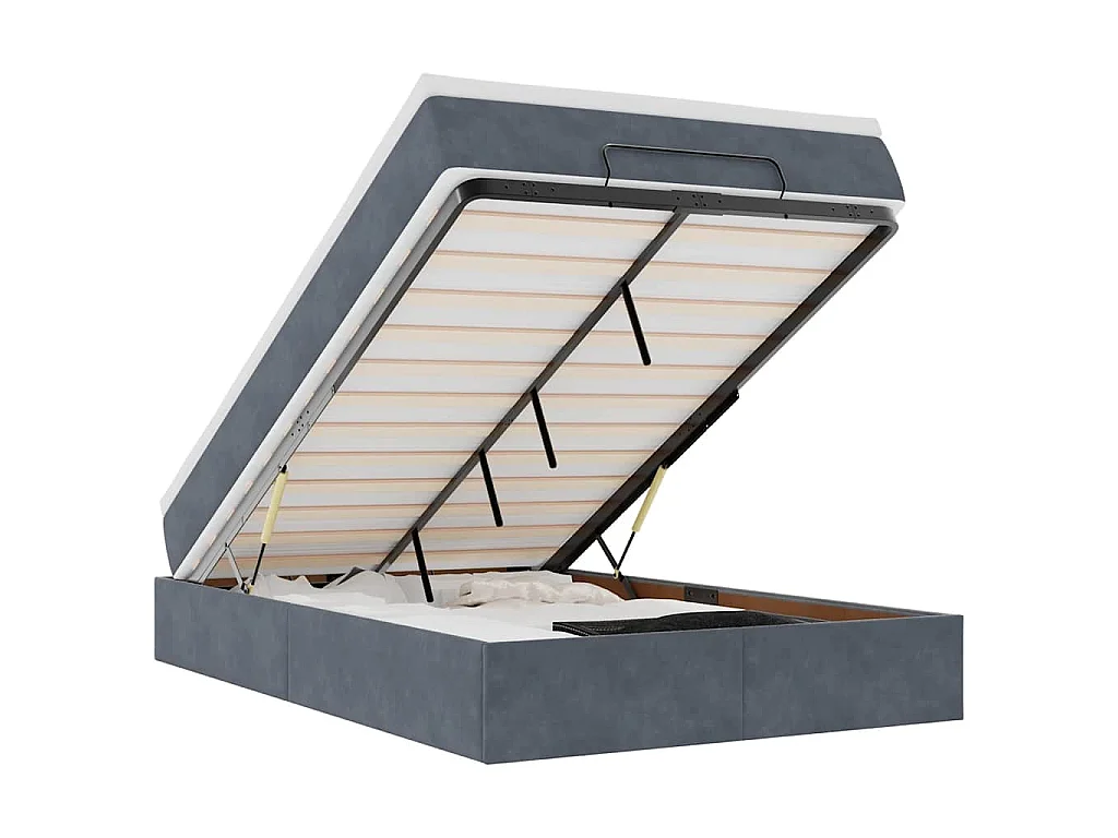 Estructura cama otomana colchón terciopelo gris oscuro