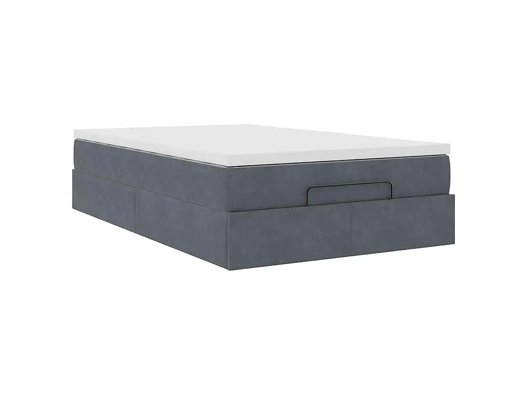 Estructura cama otomana colchón terciopelo gris oscuro