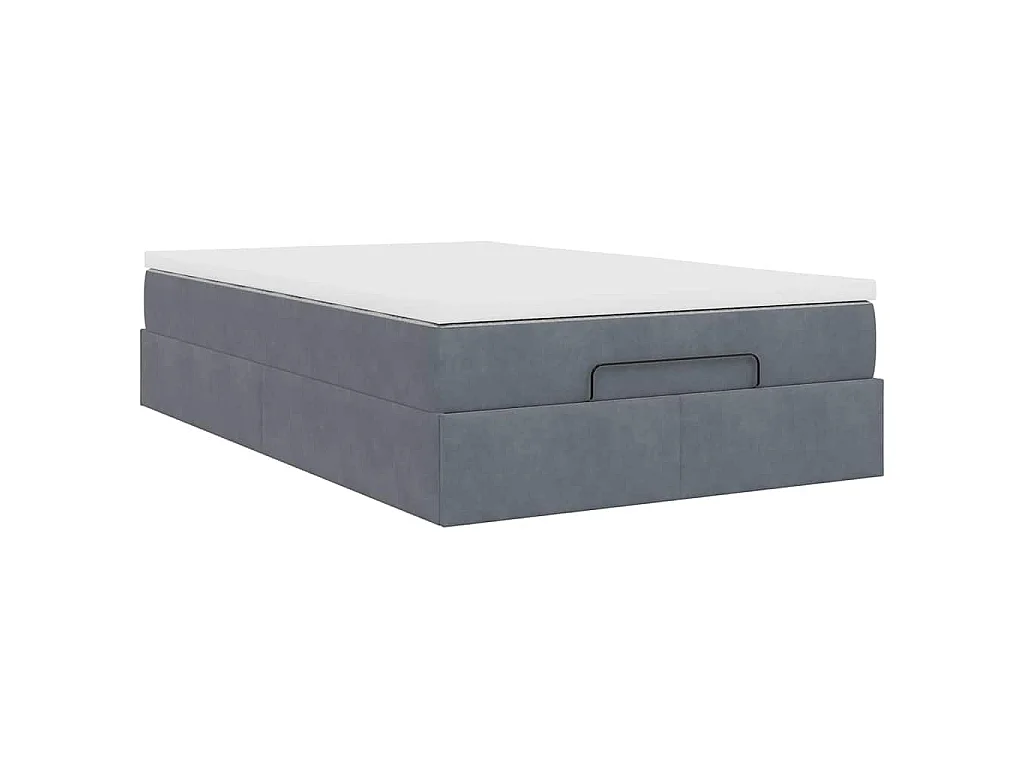 Estructura cama otomana colchón terciopelo gris oscuro