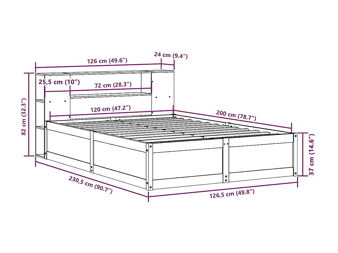 Cama sem colchão 120x200 cm madeira pinho maciça castanho-mel