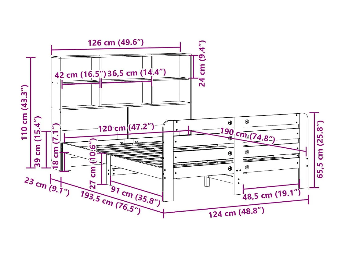 Bedframe zonder matras massief grenenhout wit 120x190 cm