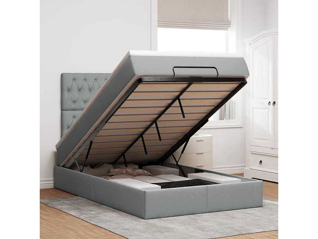 Ottoman bed met matras 120x190 cm stof lichtgrijs
