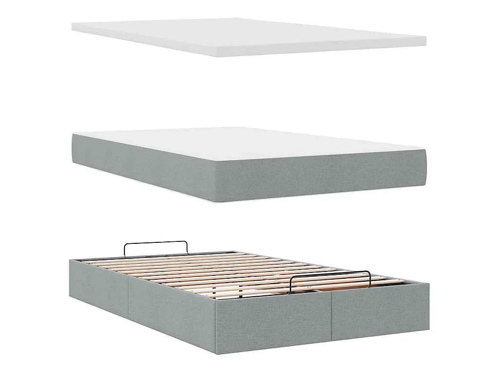 Ottoman-Bett mit Matratze Hellgrau 120x190 cm Stoff