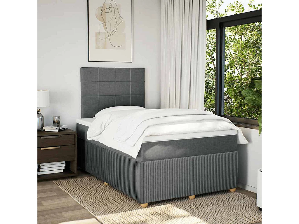 Cama boxspring com colchão 120x190 cm tecido cinzento-escuro
