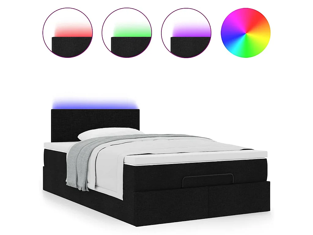 Pouf Letto con Materasso e LED Nero 120x190 cm in Tessuto