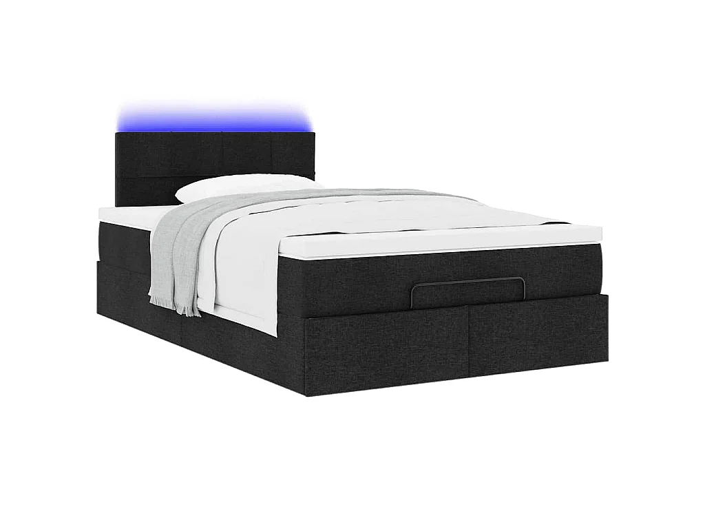 Pouf Letto con Materasso e LED Nero 120x190 cm in Tessuto