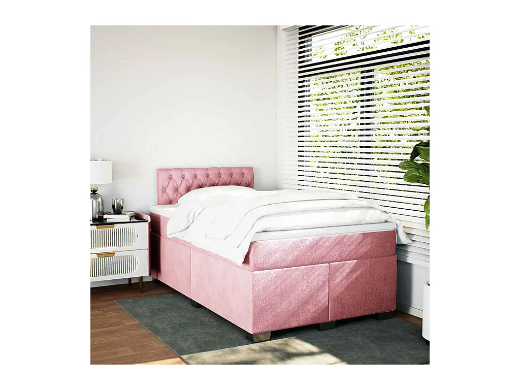 Sommier à lattes de lit avec matelas rose 120x190 cm velours
