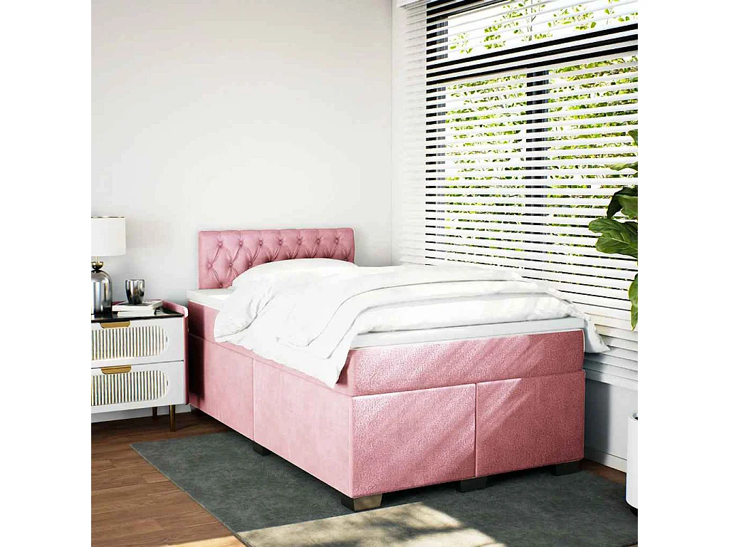 Giroletto a Molle con Materasso Rosa 120x190 cm in Velluto